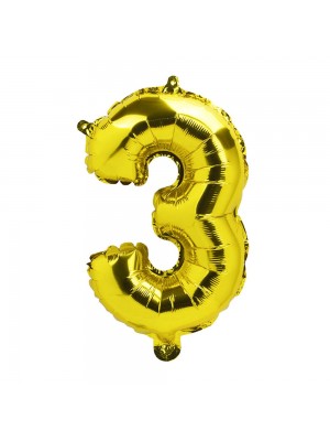 Balão Metalizado Número Três Dourado 32x7x20cm Pequeno