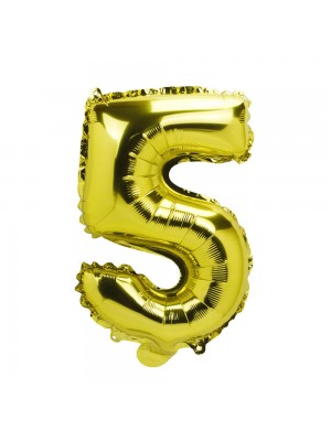 Balão Metalizado Número Cinco Dourado 30x7x18cm Pequeno