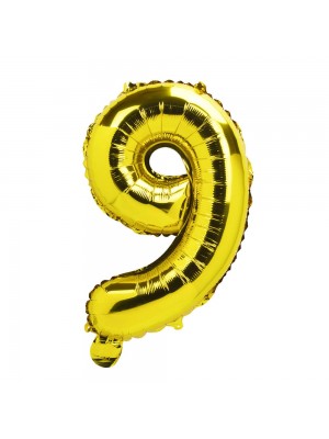 Balão Metalizado Número Nove Dourado 33x7x21cm Pequeno