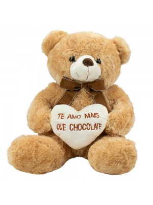 Urso Sentado Te Amo Mais Que Chocolate 39cm - Pelúcia