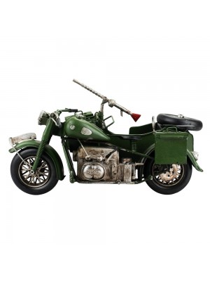 Motocicleta Verde Com Sidecar 17x34x23cm Estilo Retrô - Vintage