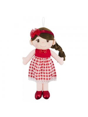 Boneca Bailarina Vestido Vermelho Cabelo Castanho 40cm