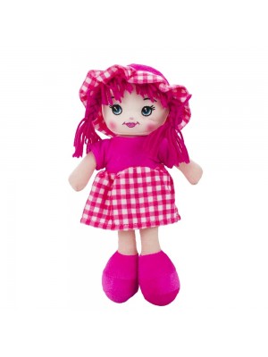 Boneca Vestido Chapeu Pink Cabelo Rosa 26cm