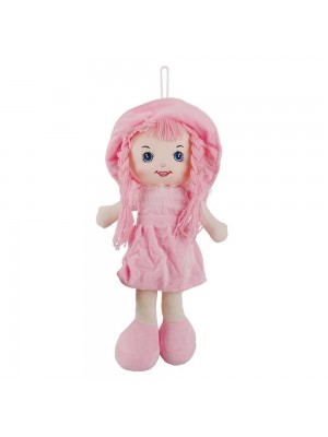 Boneca Vestido Chapeu Rosa Cabelo Rosa 48cm