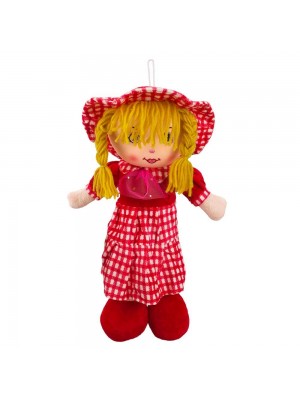 Boneca Vestido Chapeu Vermelho Cabelo Loiro 44cm