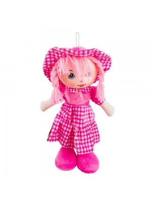 Boneca Vestido Chapeu Pink Cabelo Rosa 44cm