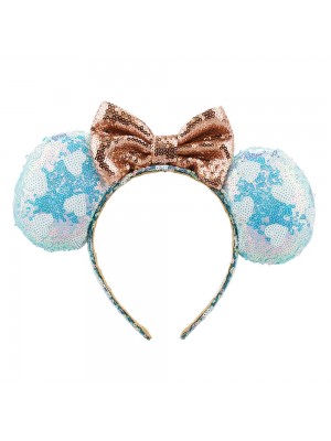 Tiara Laço Rosê Orelhas Azul Lantejoulas Minnie - Disney