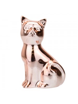 Gato Cerâmica Rosê Sentado Lado 11.5cm
