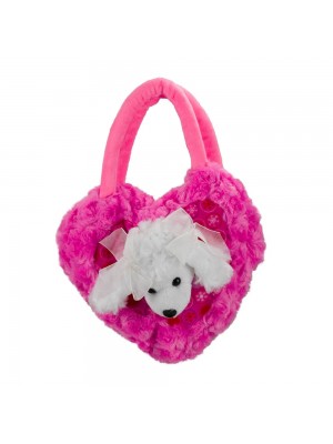 Bolsa Pink Pelúcia Cachorro Poodle Branco 28X23cm