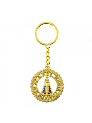 Chaveiro Nossa Senhora Aparecida Aura Circular Dourada 5cm