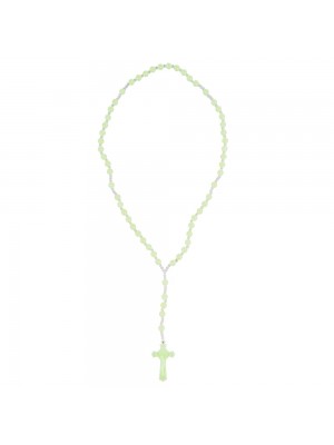 Terço Plástico Contas 1cm Crucifixo Verde Fluorescente 46cm