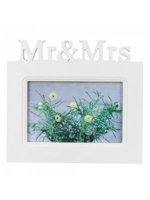 Porta Retrato Branco Plástico Mr & Mrs 1 Foto 10x15cm