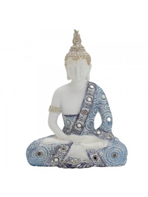 Buda Branco Em Posição Dhyani Mudra 19,5cm