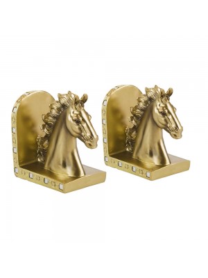 Jg 2 Pesos Cavalo Dourado 17cm - Resina Animais