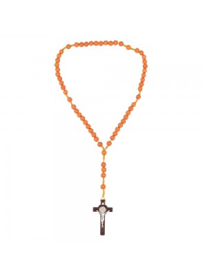 Terço Plástico Marrom Claro Contas 1cm Crucifixo 44cm