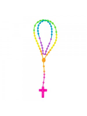 Terço Plástico Elástico Colorido Crucifixo Pink 43cm