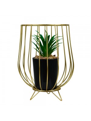 Vaso Planta Artificial Grade Dourada 16x11cm