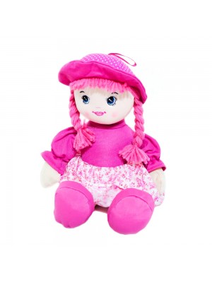 Boneca Chapéu Vestido Pink Sentada 21cm