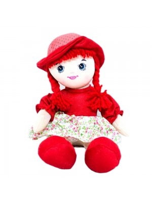 Boneca Chapéu Vestido Vermelho Sentada 21cm