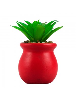 Vaso Cimento Vermelho Planta Artificial 8x5x5cm