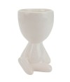 Vaso Branco Cerâmica Boneco Sentado 11x7x8cm