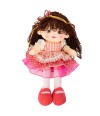 Boneca Laço Cabelo Vestido Rosa 37cm