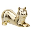 Gato Cerâmica Dourado Deitado 9cm