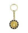 Chaveiro Medalhão São Bento Dourado Pedras Azul 3.5cm