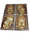 Jogo 4 Adesivos Decorativos Relevo Faces Buda Dourado 24x18cm 25x18cm
