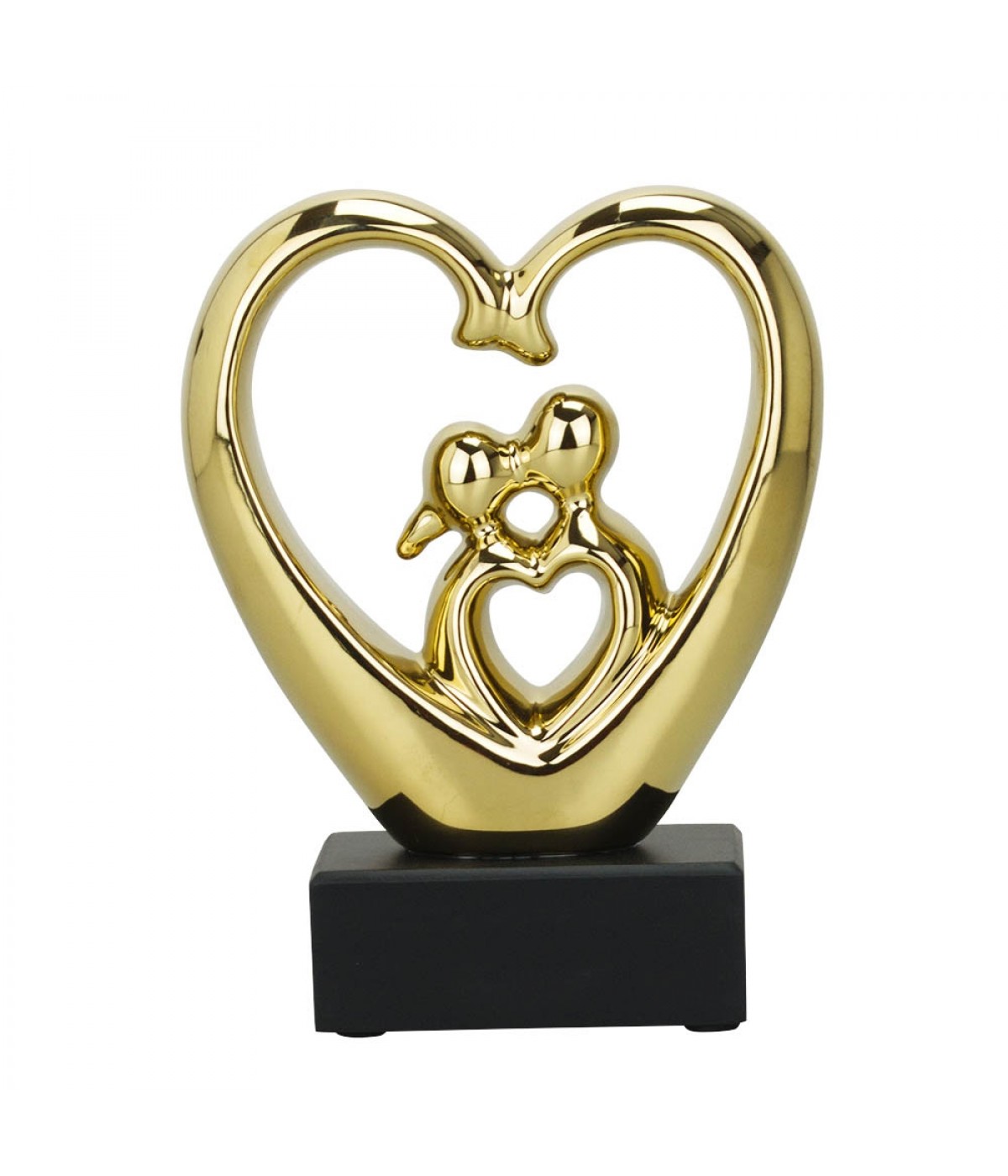 Enfeite Cerâmica Casal Coração Dourado 19cm