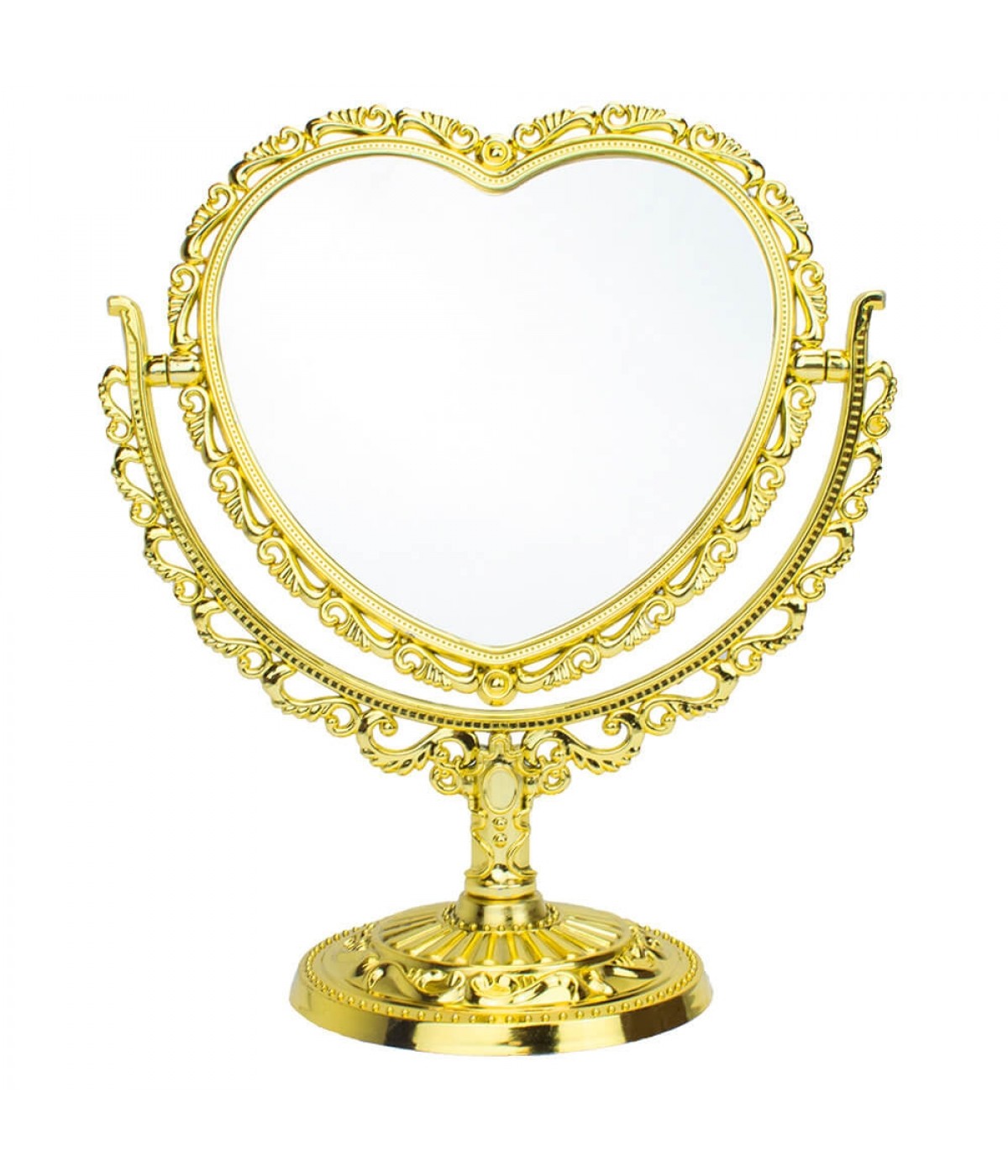 Espelho Coração Dourado Dupla Face 24x21cm