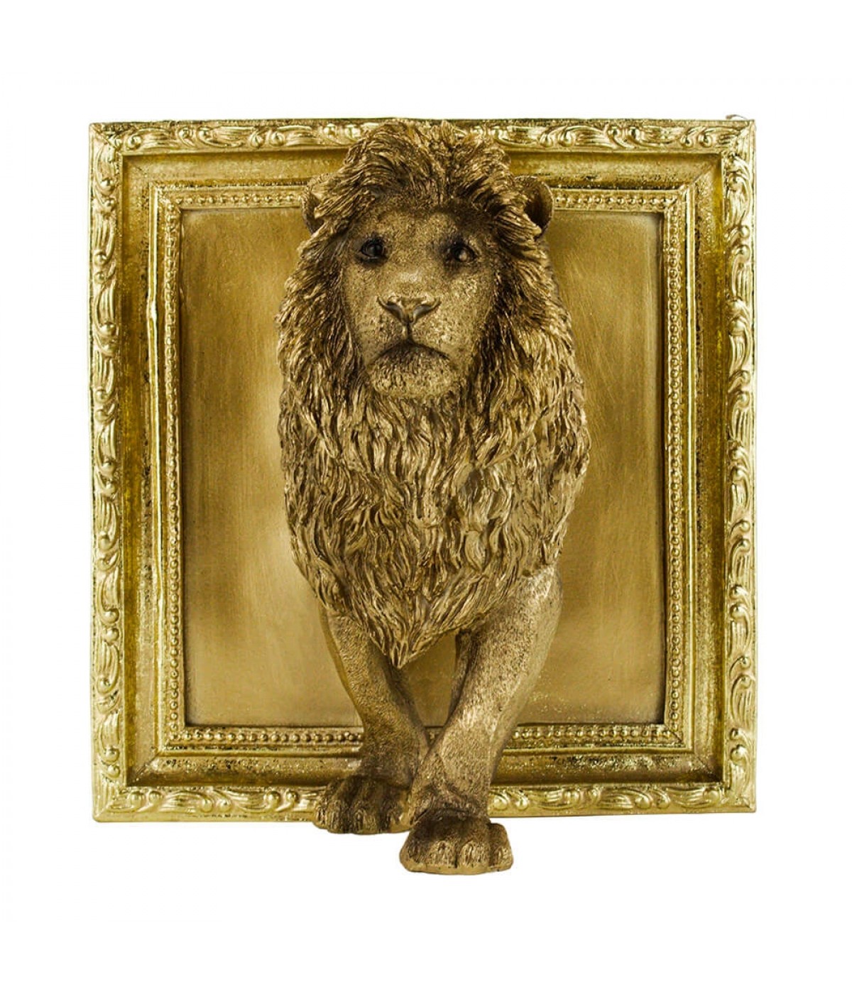 Leão Saindo Moldura Dourado 22cm - Resina Animais