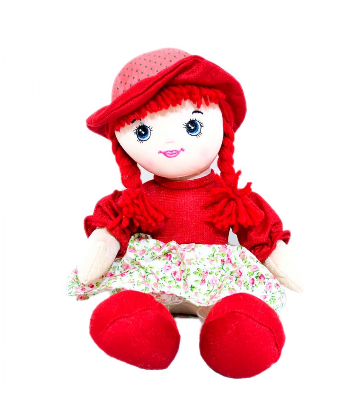 Boneca De Pano Com Chapéu Vestido Vermelho Joaninha 50cm