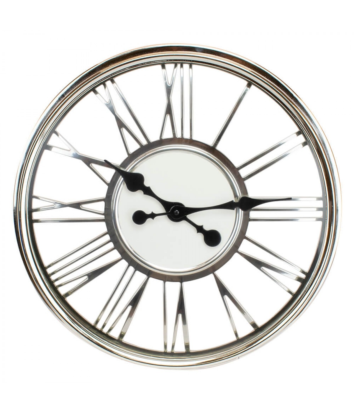 Relógio Parede Prateado Numeração Romana 41x41cm
