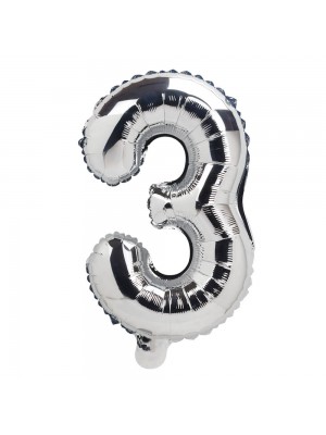 Balão Metalizado Número Três Prateado 62x14x37cm Grande