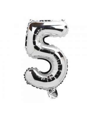 Balão Metalizado Número Cinco Prateado 60x14x43cm Grande