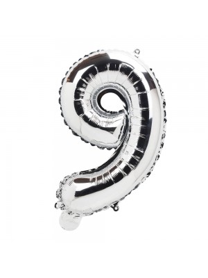 Balão Metalizado Número Nove Prateado 60x14x39cm Grande
