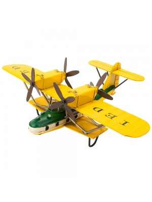 Avião Amarelo De Hélice 12x28x35.5cm Estilo Retrô - Vintage