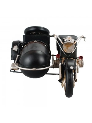 Motocicleta Preta Com Sidecar 12x28x20cm Estilo Retrô - Vintage