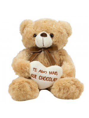 Urso Sentado Te Amo Mais Que Chocolate 29cm - Pelúcia
