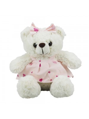 Urso Sentado Vestido Laço Rosa 23cm - Pelúcia