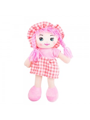 Boneca Vestido Chapeu Rosa Cabelo Rosa 26cm