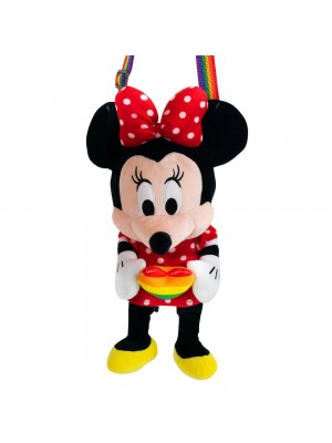 Mini Bolsa Pelúcia Minnie Coração Arco-Íris 20cm - Disney