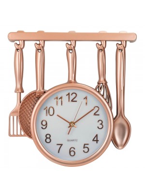 Relógio Parede Utensílios Cozinha Rosê 34x33cm