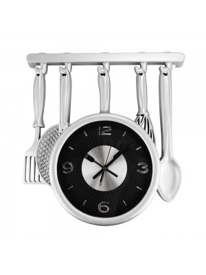 Relógio Parede Utensílios Cozinha Cinza 34x33cm