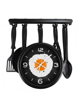 Relógio Parede Utensílios Cozinha Preto 34x33cm