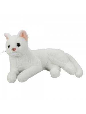 Gato Branco Deitado Realista 27cm - Pelúcia