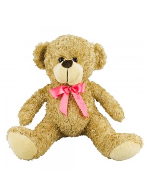 Urso Caramelo Sentado Laço Rosa 29cm - Pelúcia