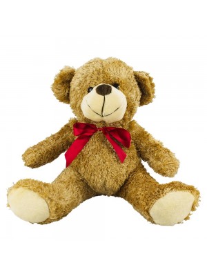 Urso Caramelo Sentado Laço Vermelho 29cm - Pelúcia