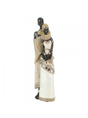 Casal Africanos Vestimenta Bege Marrom 32.5cm